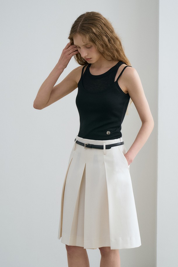 RENEJ - 롱/미디팬츠 - Pleated A-Line Half Pants