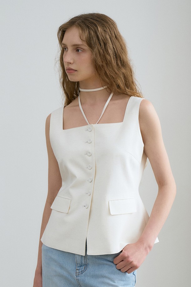 RENEJ - 베스트 - Classic Linen Sleeveless Vest