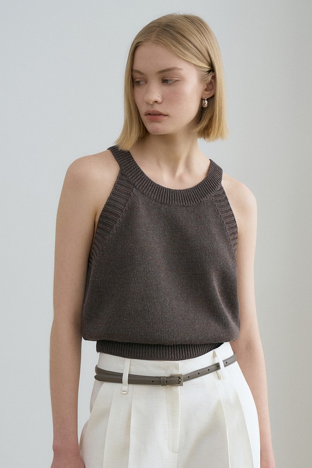 RENEJ - 민소매티셔츠 - Cotton Hole Sleeveless Knit