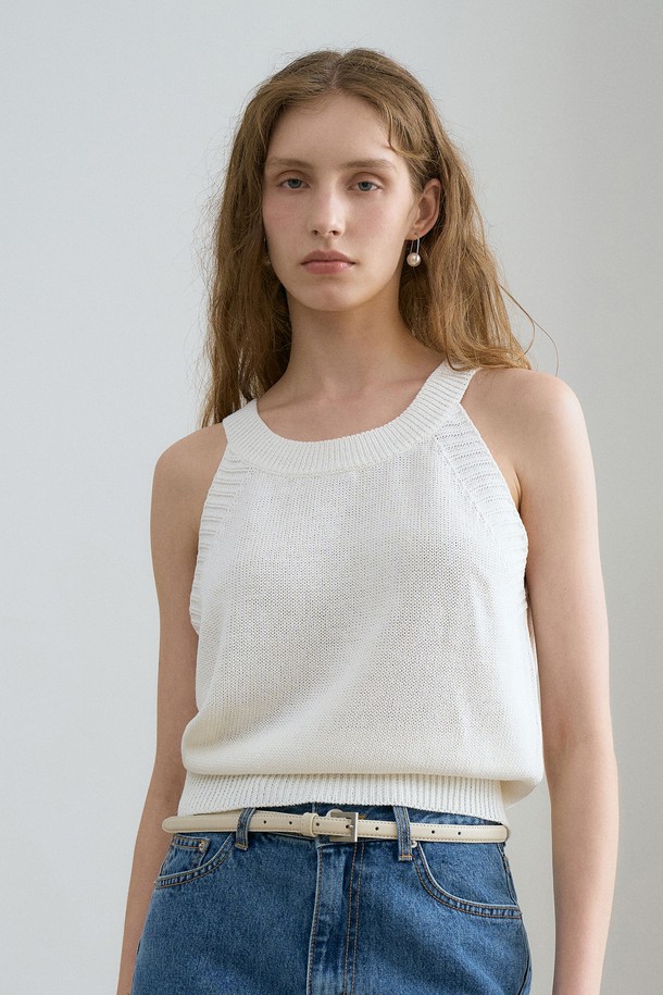 RENEJ - 민소매티셔츠 - Cotton Hole Sleeveless Knit