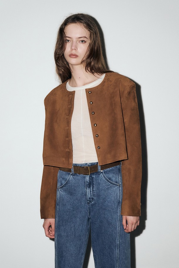 RENEJ - 자켓 - Noncollar Suede Crop Jacket