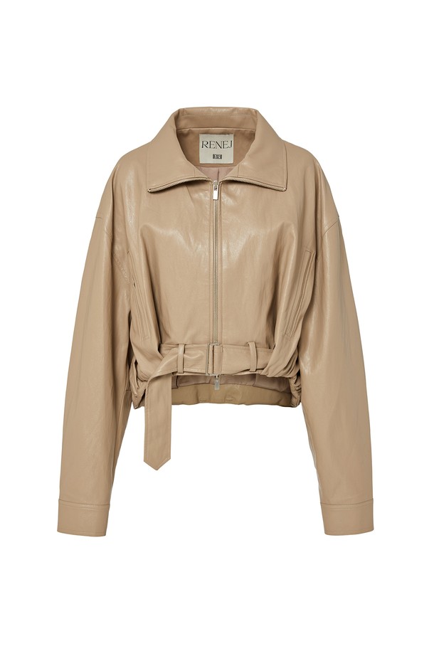 RENEJ - 자켓 - Leather Zip Up Bomber Jacket