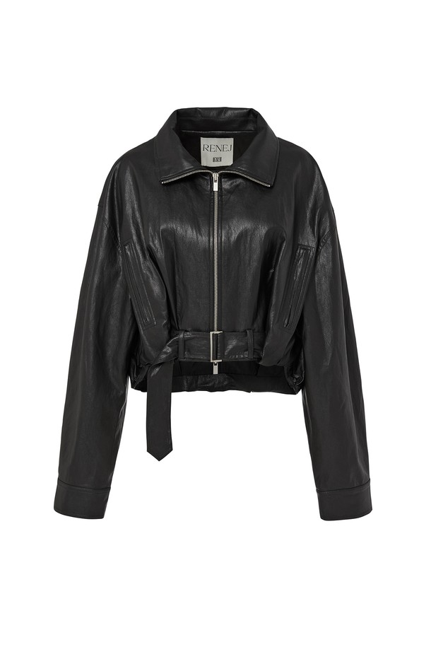 RENEJ - 자켓 - Leather Zip Up Bomber Jacket