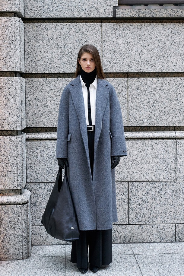 RENEJ - 코트 - [HANDMADE] Wool Double Belted Long Coat