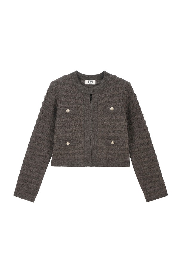 RENEJ - 가디건 - Tweed Round Knit Cardigan