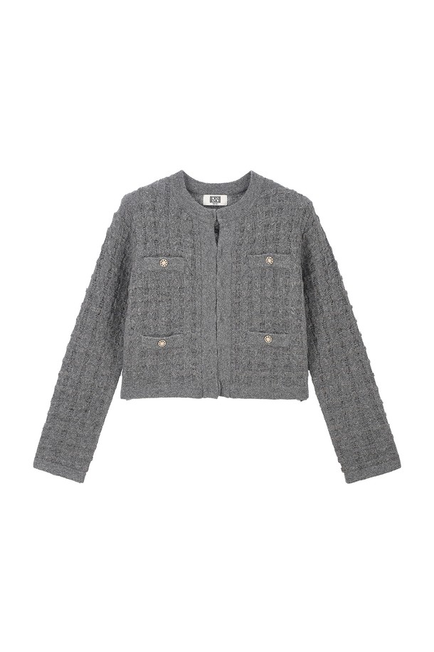 RENEJ - 가디건 - Tweed Round Knit Cardigan