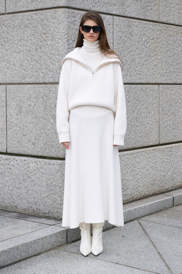 RENEJ - 미디스커트 - Air Wool Pleated Long Skirt