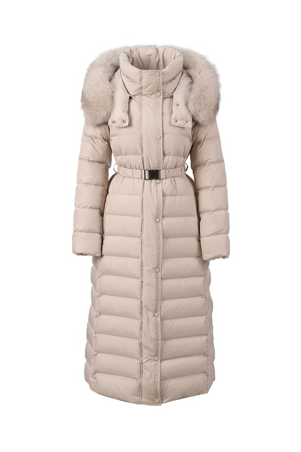 RENEJ - 점퍼 - Fox Fur Belted Quilting Trench Duck Down Padding