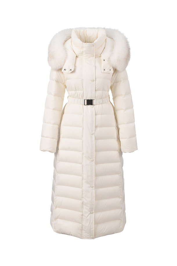 RENEJ - 점퍼 - Fox Fur Belted Quilting Trench Duck Down Padding