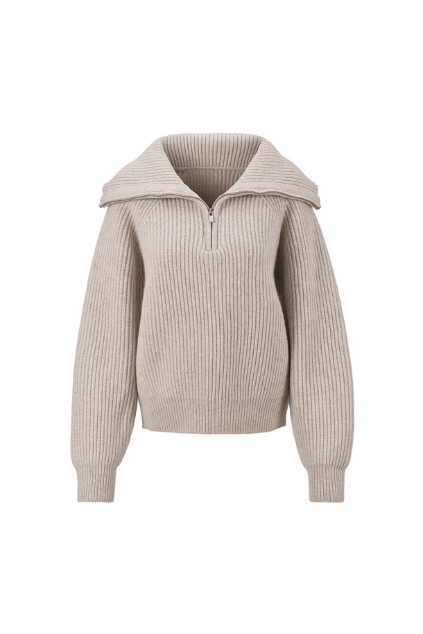 RENEJ - 스웨터 - Wool Wide Ribbed Half Zip-up