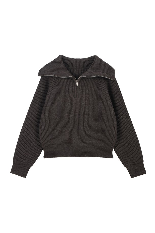 RENEJ - 스웨터 - Wool Wide Ribbed Half Zip-up