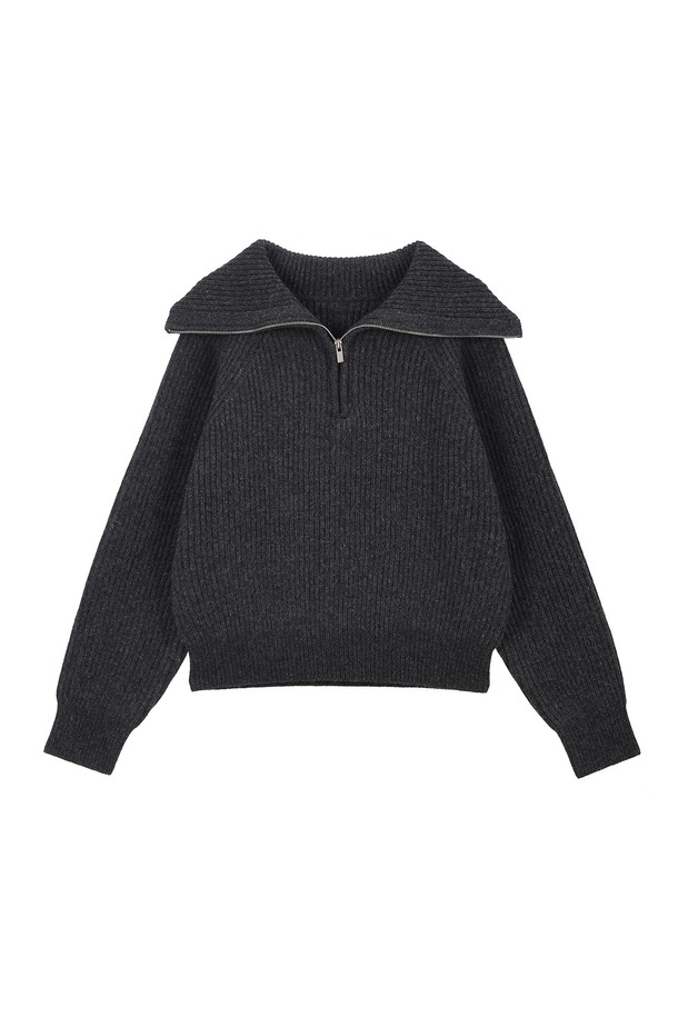 RENEJ - 스웨터 - Wool Wide Ribbed Half Zip-up