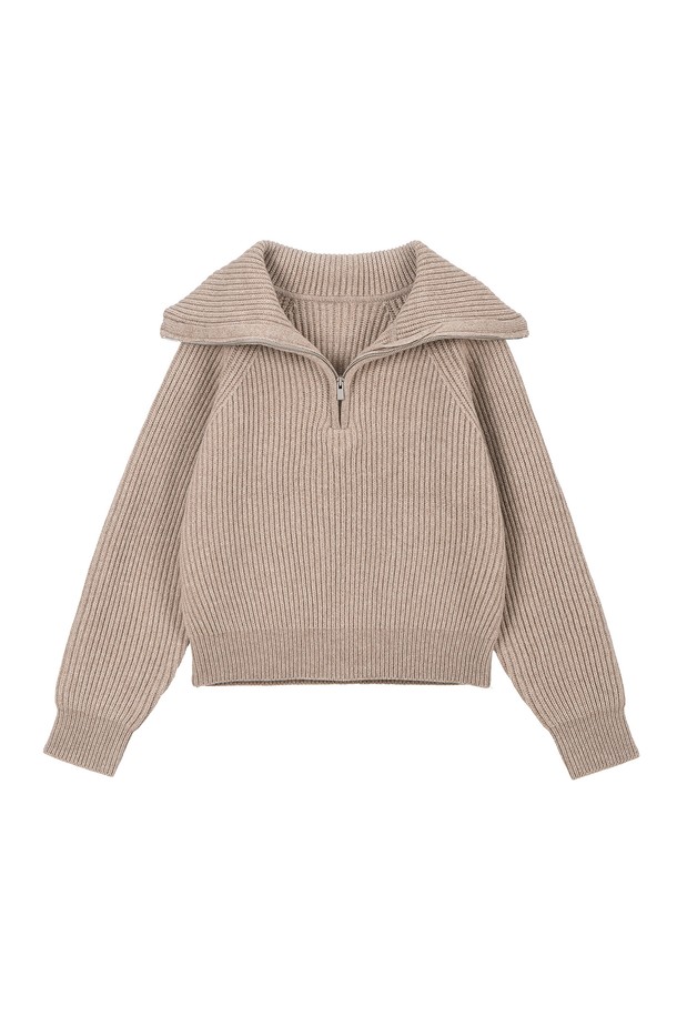 RENEJ - 스웨터 - Wool Wide Ribbed Half Zip-up