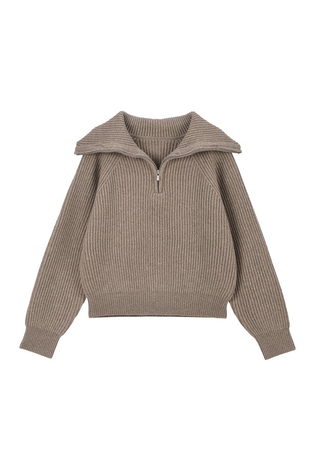 RENEJ - 스웨터 - Wool Wide Ribbed Half Zip-up