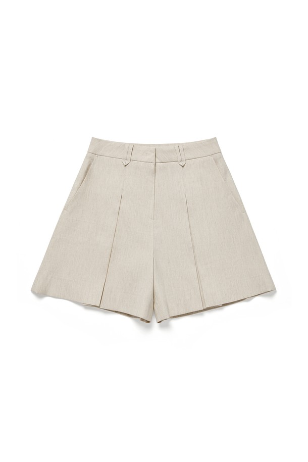 RENEJ - 롱/미디팬츠 - Pleated Wide Half Pants