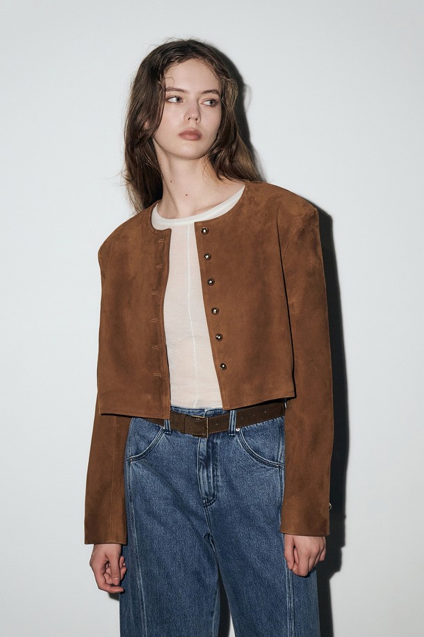 RENEJ - 자켓 - Noncollar Suede Crop Jacket