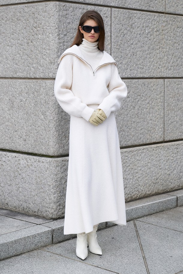 RENEJ - 미디스커트 - Air Wool Pleated Long Skirt