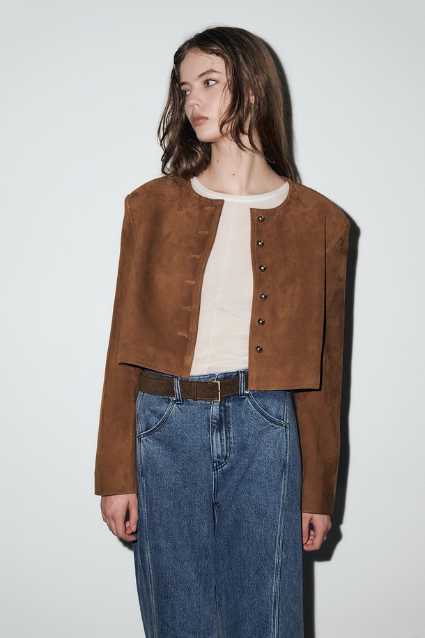 RENEJ - 자켓 - Noncollar Suede Crop Jacket