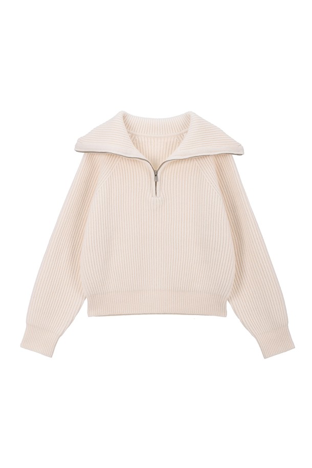 RENEJ - 스웨터 - Wool Wide Ribbed Half Zip-up