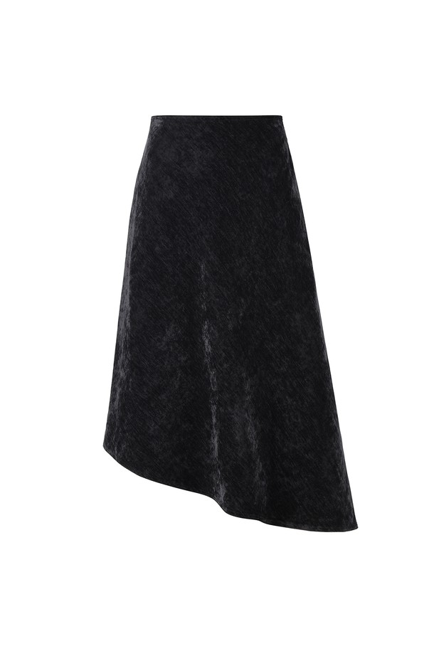 RENEJ - 롱스커트 - Velvet Diagonal Flared Skirt