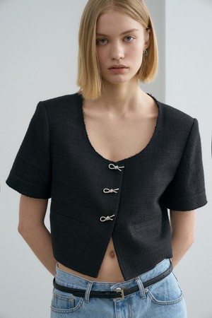 U-neck Tweed Crop Jacket