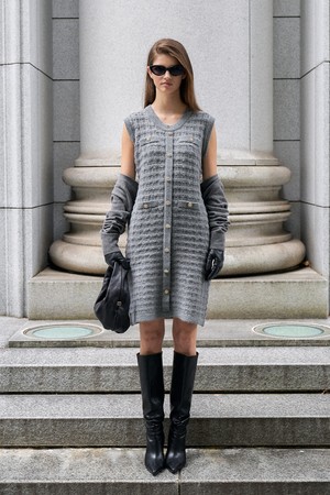 Tweed Round Knit Dress