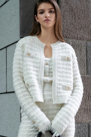 Tweed Round Knit Cardigan