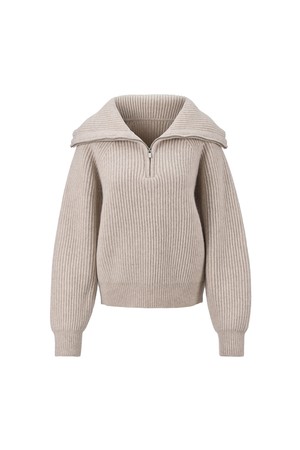 Wool Wide Ribbed Half Zip-up