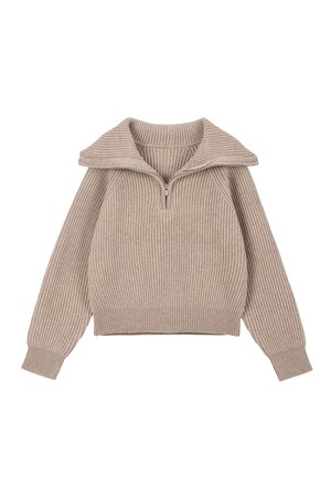 Wool Wide Ribbed Half Zip-up