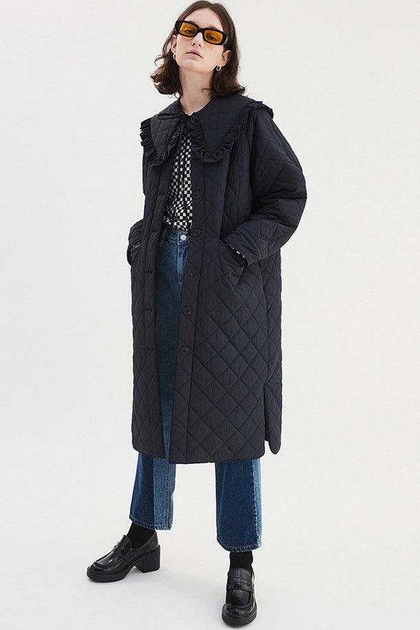 OPENING SUNSHINE - 코트 - SAILOR COLLAR QUILTED COAT NAVY