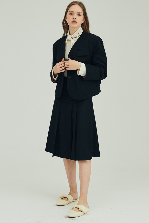 OPENING SUNSHINE - 미디스커트 - [리퍼브]PLEATED SLIT SKIRT_BLACK