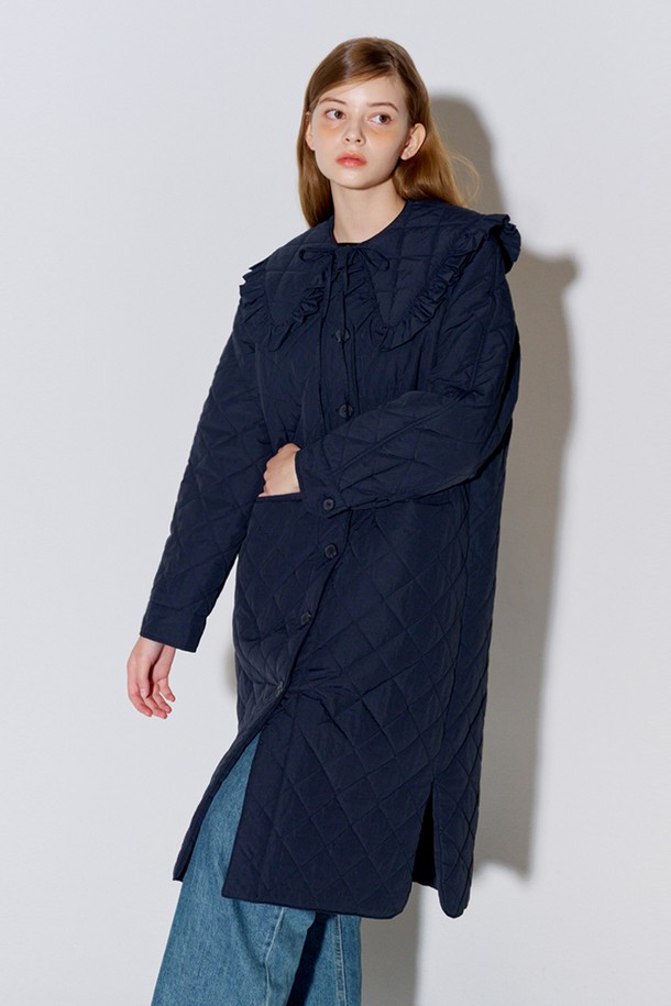 OPENING SUNSHINE - 코트 - SAILOR COLLAR QUILTED COAT NAVY