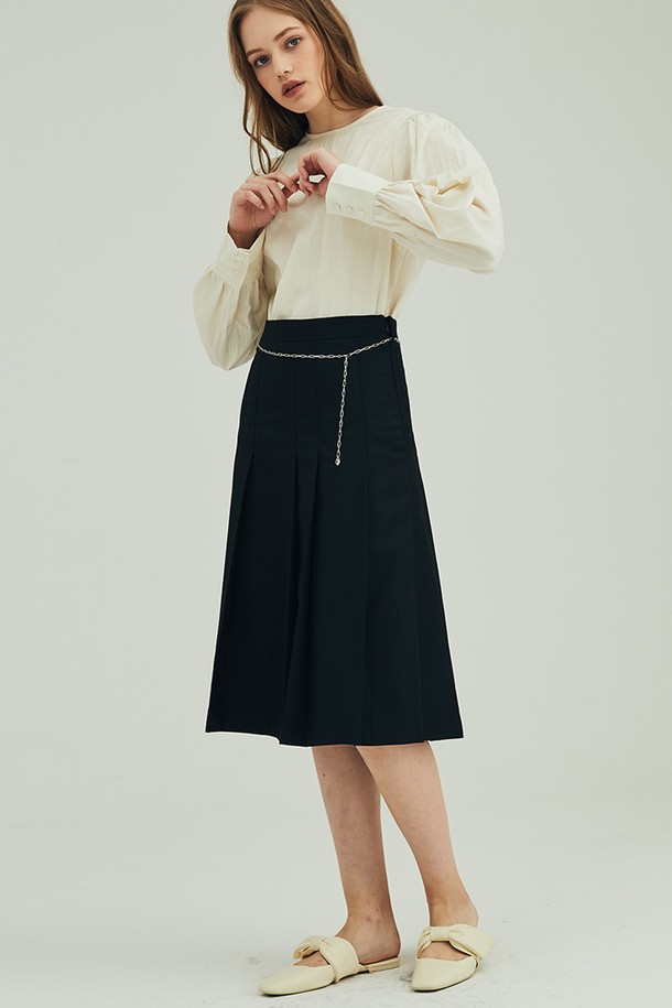 OPENING SUNSHINE - 미디스커트 - [리퍼브]PLEATED SLIT SKIRT_BLACK