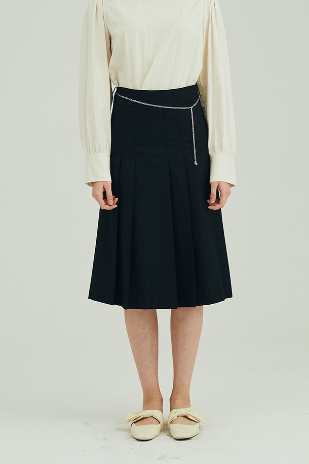 OPENING SUNSHINE - 미디스커트 - [리퍼브]PLEATED SLIT SKIRT_BLACK