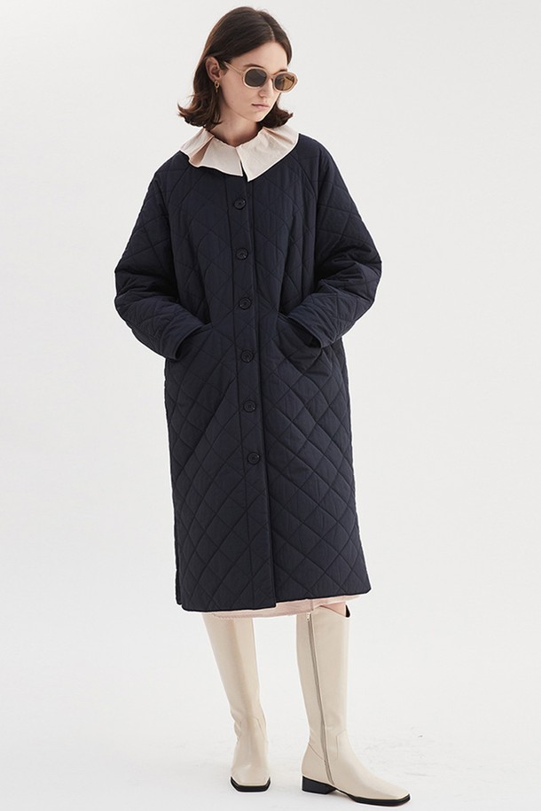 OPENING SUNSHINE - 코트 - SAILOR COLLAR QUILTED COAT NAVY