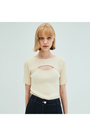 [리퍼브] Cut out Short Sleeve Slim Knit_Cream