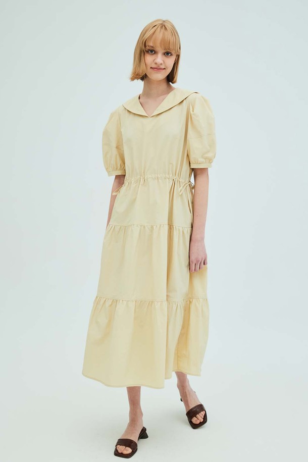 OPENING SUNSHINE - 반소매 원피스 - Sailor Collar Tiered Maxi Dress_Yellow