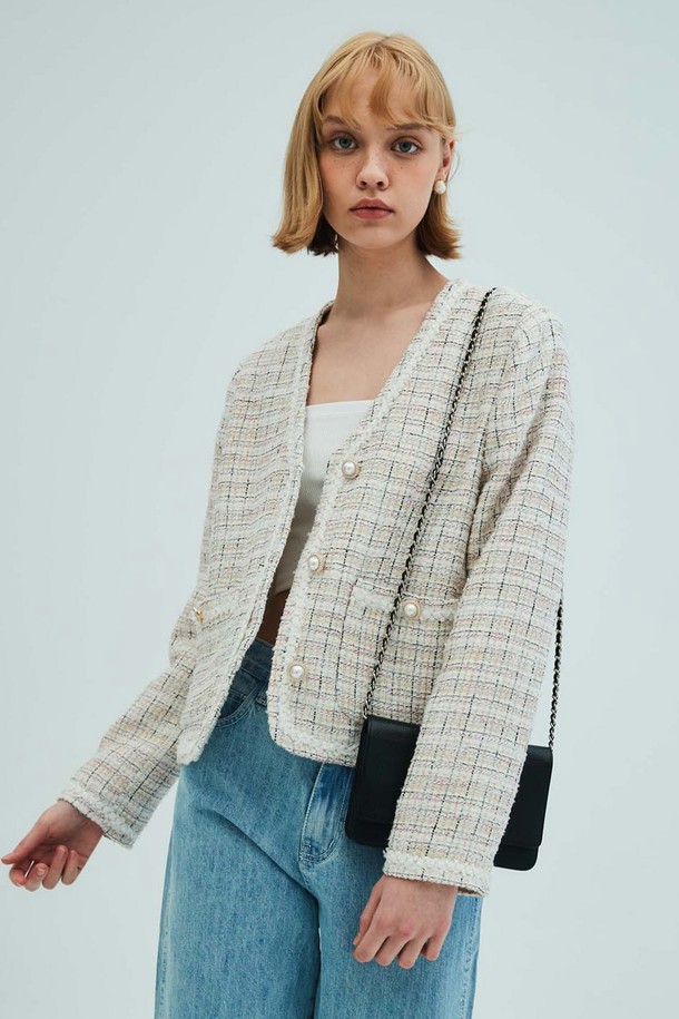 OPENING SUNSHINE - 자켓 - V-neck check tweed jacket_ivory