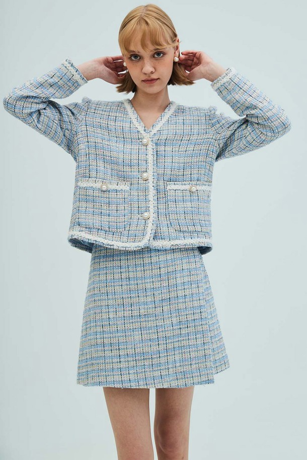 OPENING SUNSHINE - 쇼트팬츠 - Check Tweed Wrap Shorts_Blue