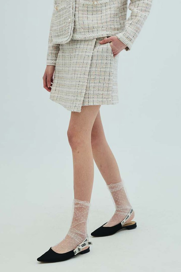 OPENING SUNSHINE - 쇼트팬츠 - Check Tweed Wrap Shorts_Ivory