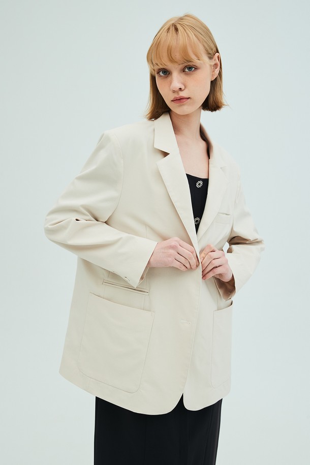 OPENING SUNSHINE - 자켓 - Oversized Cotton Blazer_Cream