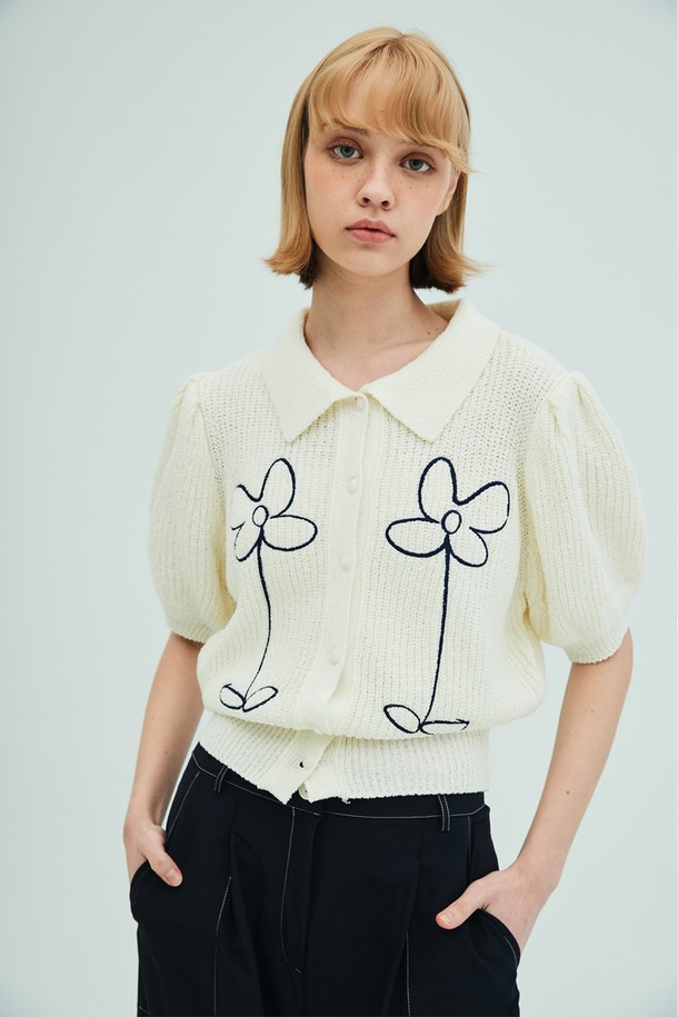 OPENING SUNSHINE - 가디건 - Flower dance collar cardigan_ivory