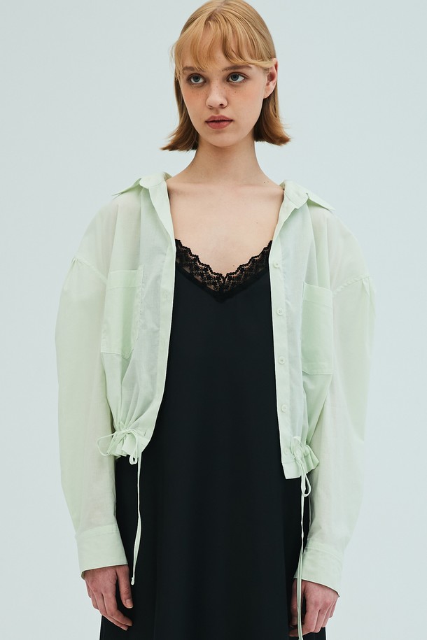 OPENING SUNSHINE - 셔츠 - Natural Cotton Blouson Shirt Blouse_Mint