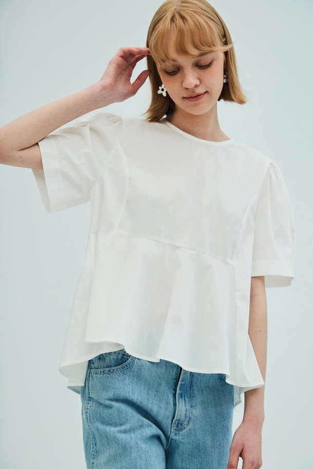 OPENING SUNSHINE - 블라우스 - Back Ribbon Detail Peplum Blouse_White