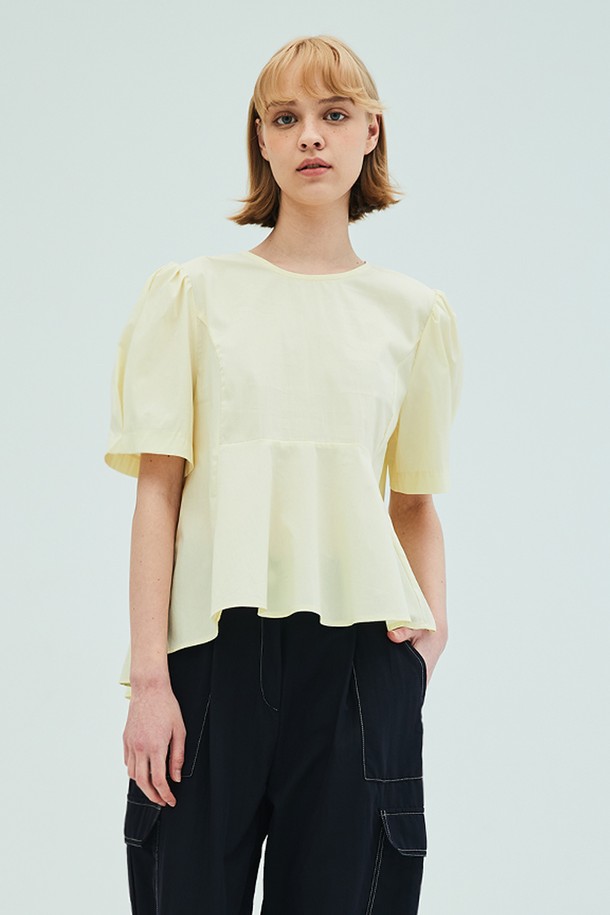 OPENING SUNSHINE - 블라우스 - Back Ribbon Detail Peplum Blouse_Yellow