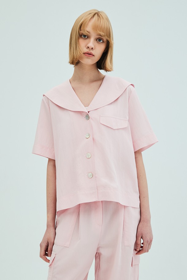 OPENING SUNSHINE - 블라우스 - Sailor Collar Stitch Blouse_Pink