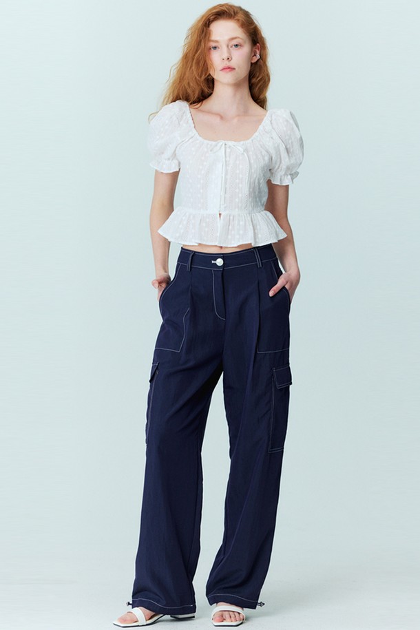 OPENING SUNSHINE - 롱/미디팬츠 - Wide Leg Stitch Cargo Pants_Navy