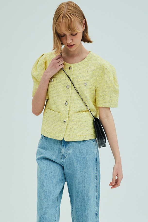 OPENING SUNSHINE - 자켓 - Puff Sleeve Tweed Jacket_Yellow