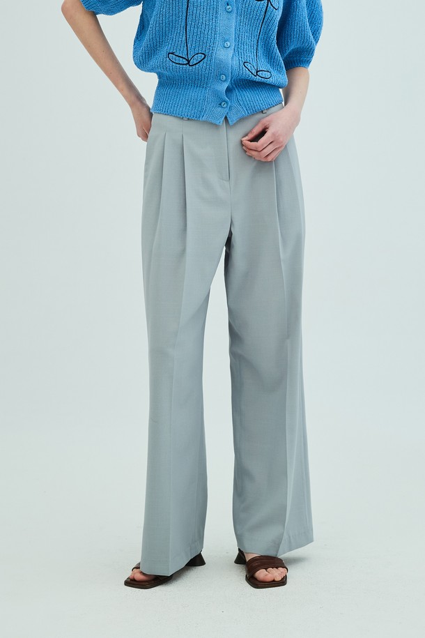 OPENING SUNSHINE - 롱/미디팬츠 - Summer two-tuck wide pants_Grey