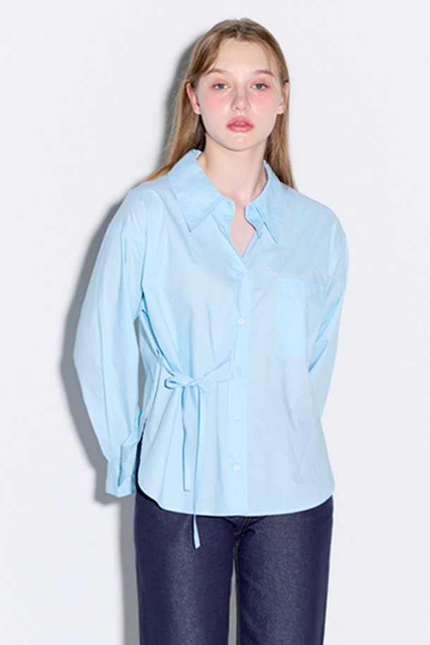 OPENING SUNSHINE - 셔츠 - Loose fit strap detail shirt_Blue